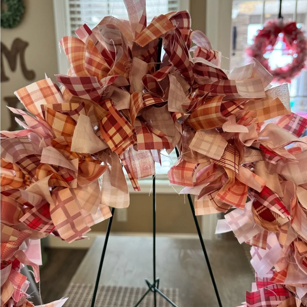 Hand Crafted Plaid Wreath - Red and Pink